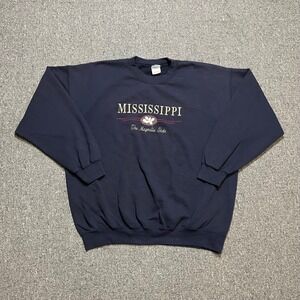 Vintage Mississippi Sweatshirt XL Navy Blue Magnolia State Embroidered 90s